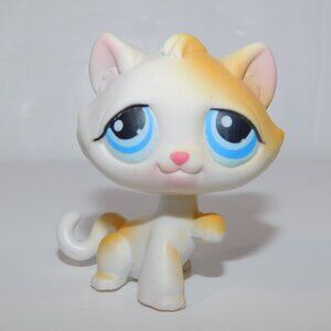 2007 Littlest Pet Shop LPS #52 White Orange Cat Kitten Blue Eyes Paw Up Hasbro